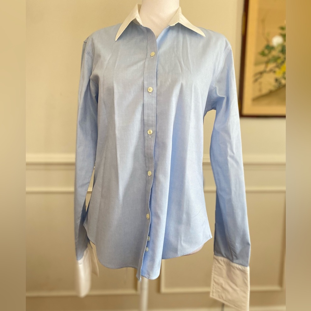 Brooks Brothers Blue White Contrast Collar French Cuff Button Down Shirt sz8 - Picture 2 of 13